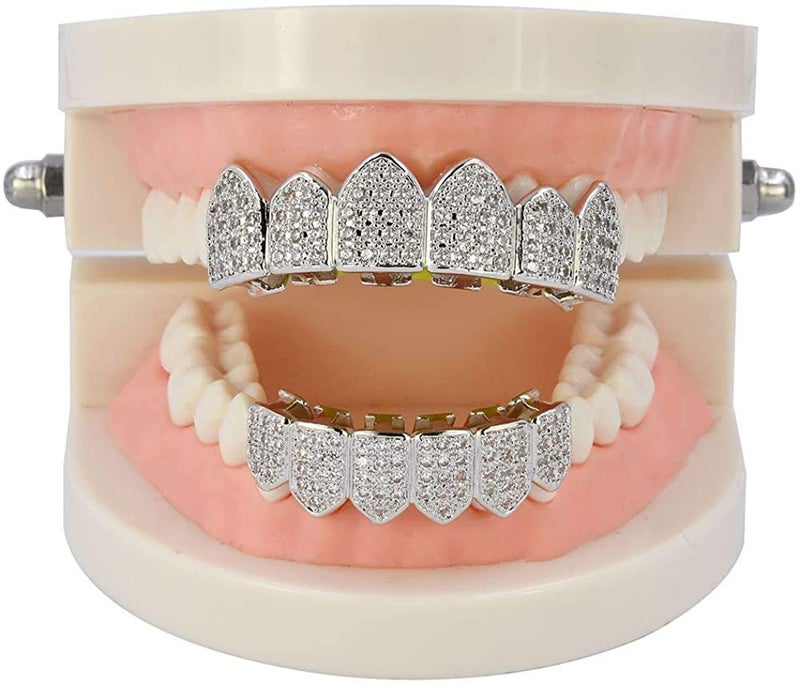 canjoyn 18K Gold Plated Macro Pave CZ Iced-Out Grillz with Molding Bars Included - Image 2
